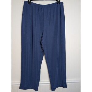 Susan Graver Women's Liquid Knit Pants Blue Cropped Size Large Elastic Stretch